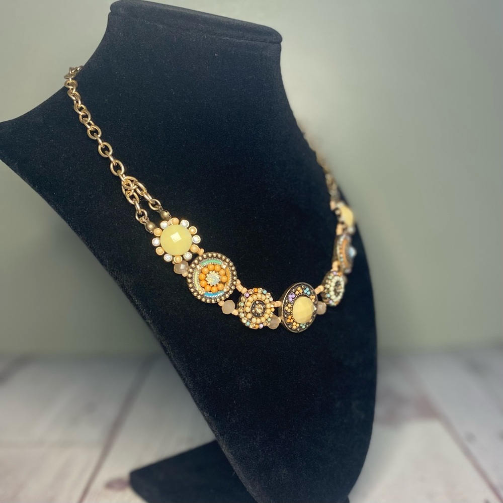 Gold Tone Multicolor Crystal Statement Necklace 16”-19” Adjustable - Picture 3 of 5